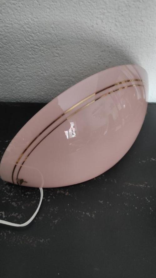 Vintage wandlamp glas roze gouden lijntjes, Huis en Inrichting, Lampen | Wandlampen, Gebruikt, Glas, Metaal, Ophalen of Verzenden