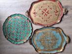 Vintage houten dienblad Italy Florentijns, Ophalen, Gebruikt, Rechthoekig, Hout