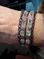 Guess armband strass 5 rijen ketting kleur gunmetal kristal., Nieuw, Met strass, Overige materialen, Ophalen of Verzenden