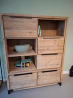 Mangohouten kast – industrieel design, Ophalen, Gebruikt, 100 tot 150 cm, Met lade(s)
