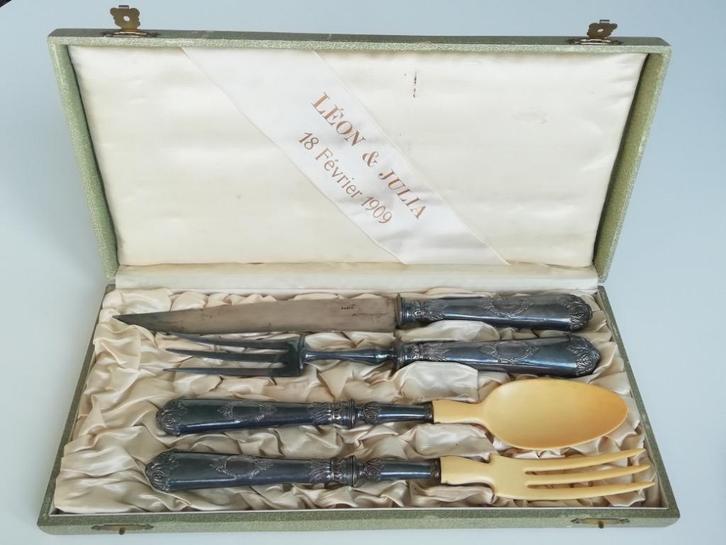 4-delige opdienset huwelijksgeschenk .80 zilver, Antiek en Kunst, Antiek | Bestek, Ophalen