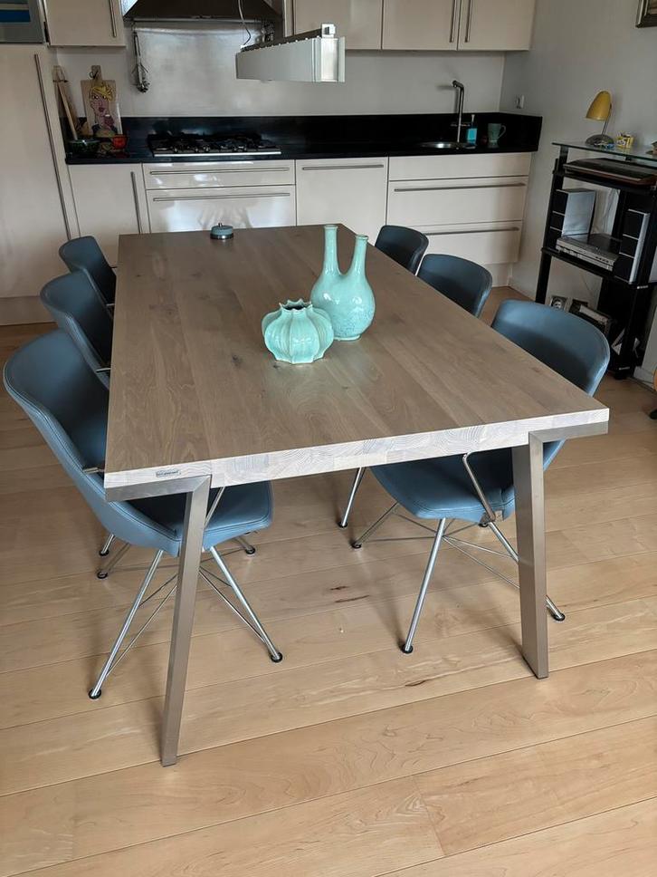 Design eetkamerstoelen Bert Plantagie, Huis en Inrichting, Stoelen, Zo goed als nieuw, Vijf, Zes of meer stoelen, Leer, Blauw