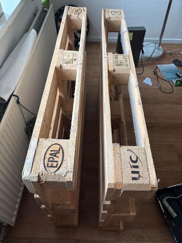 Euro pallets voor bedombouw 160x200, Doe-het-zelf en Verbouw, Hout en Planken, Gebruikt, Pallet, Vuren, Minder dan 200 cm, 50 mm of meer