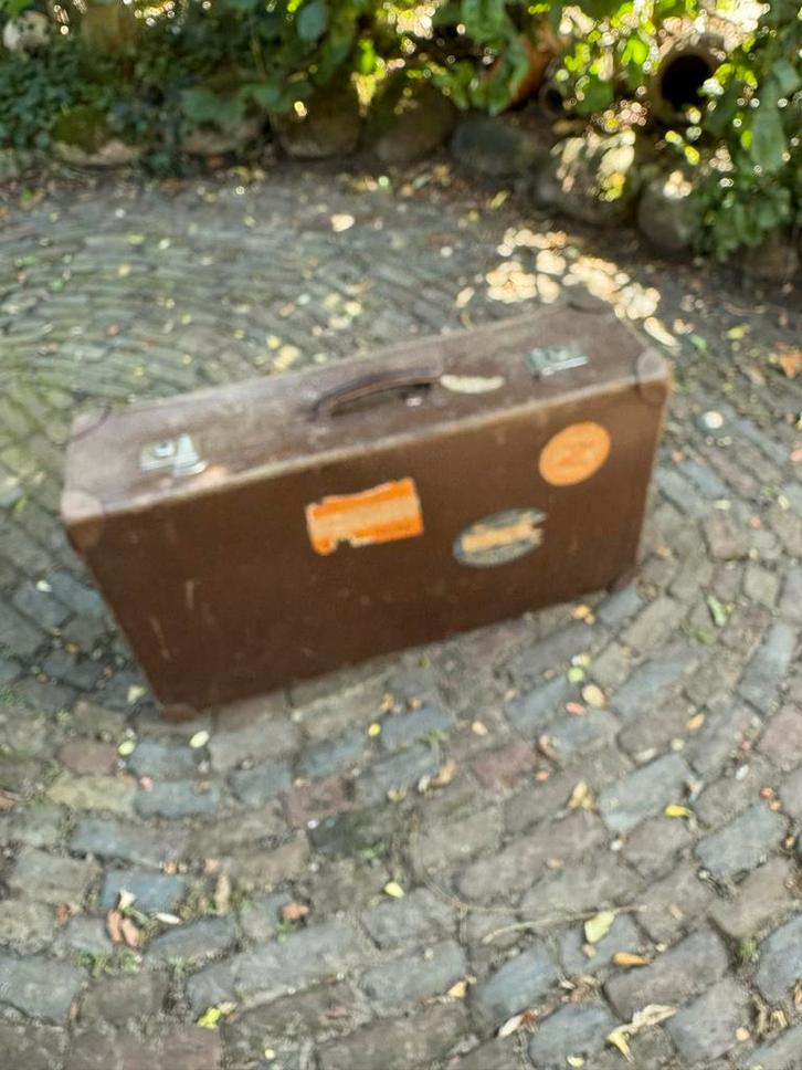 Vintage Bruine en Beige Koffer - set van 2, Sieraden, Tassen en Uiterlijk, Koffers, Gebruikt, Overige materialen, 60 tot 70 cm