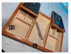 Brocante bureau sieraden kist vak deksel bekleed hout pennen, Huis en Inrichting, Woonaccessoires | Kisten, Minder dan 50 cm, Ophalen of Verzenden