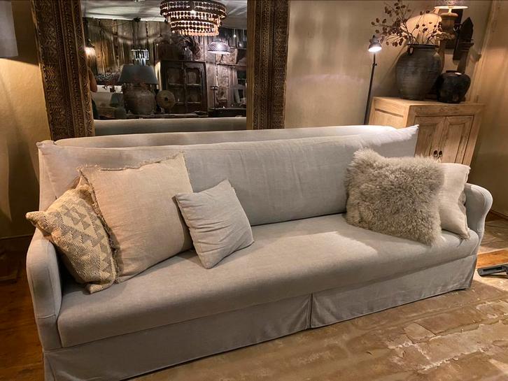 Linnen landelijke bank op voorraad bankstel grijs tafel vaas, Huis en Inrichting, Banken | Bankstellen, Nieuw, Ophalen of Verzenden