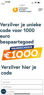 waardecheque hollandse energie t.w.v 4000,-, Tickets en Kaartjes, Kortingen en Cadeaubonnen, Cadeaubon, Overige typen, Eén persoon