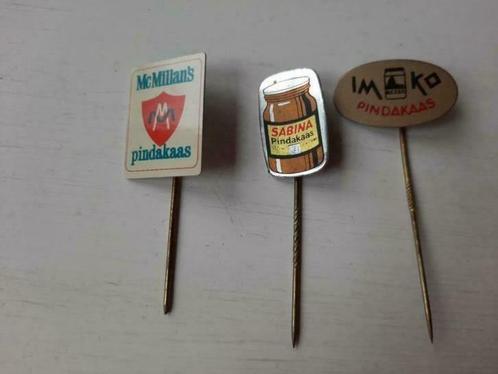3x Pindakaas Speldjes Speldje Sabina McMillan's Imko, Verzamelen, Speldjes, Pins en Buttons, Gebruikt, Speldje of Pin, Merk, Ophalen of Verzenden