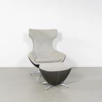 1x Leolux Caruzzo Fauteuil + Hocker Grijs Stof/Leer - Chroom