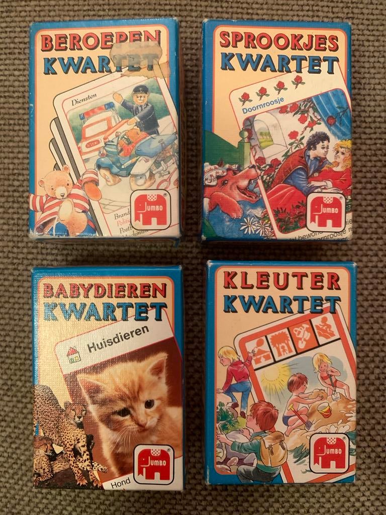 Vintage Jumbo Kwartet Spellen - Set van 4, Verzamelen, Speelkaarten, Jokers en Kwartetten, Gebruikt, Kwartet(ten), Ophalen of Verzenden