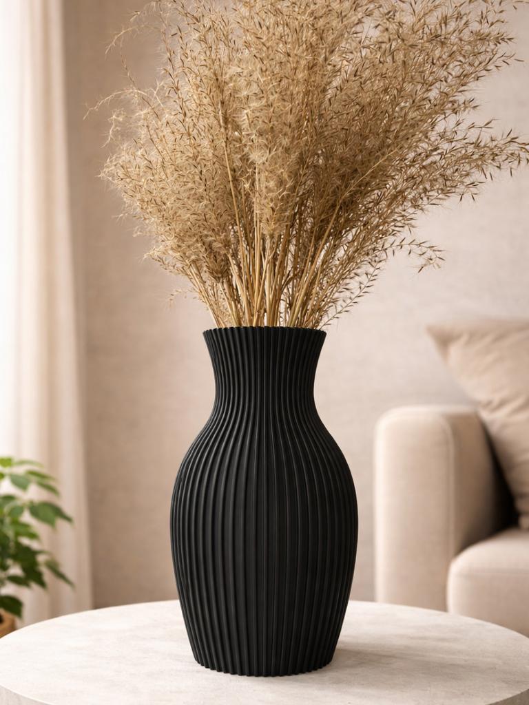 Moderne zwarte vaas, Overige materialen, Zwart, Ophalen of Verzenden, Zo goed als nieuw