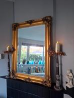 Brocante Goudkleurige grote spiegel hout met geslepen glas, Ophalen, Rechthoekig