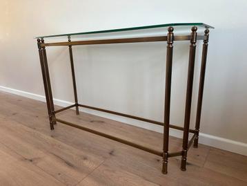 Messing en glazen console tafel – Hollywood Regency stijl beschikbaar voor biedingen