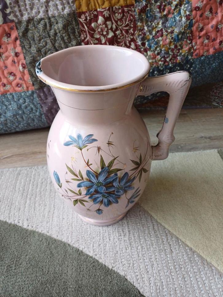 Antieke Rose Waterkan met geklonken, apart handvat, Antiek en Kunst, Antiek | Emaille, Ophalen of Verzenden