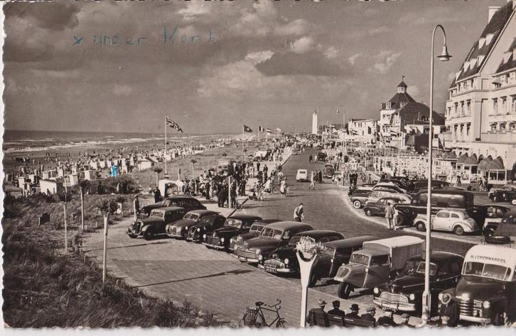Noordwijk aan Zee, met auto's, Tempo driewielers, Verzamelen, Ansichtkaarten | Nederland, Gelopen, Zuid-Holland, 1940 tot 1960