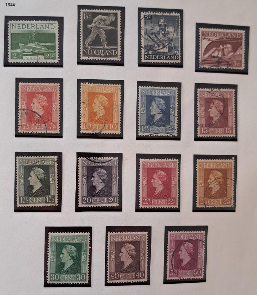 Nederland 1944 nvph 428/442 gest. (Davo), Ophalen of Verzenden, Na 1940, Gestempeld