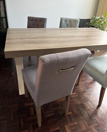 Eetkamerset: Tafel + 4 Stoelen (Groen & Grijs tinten) beschikbaar voor biedingen