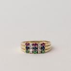 vintage 14 karaat gouden ring robijn smaragd diamant saffier, Verzenden