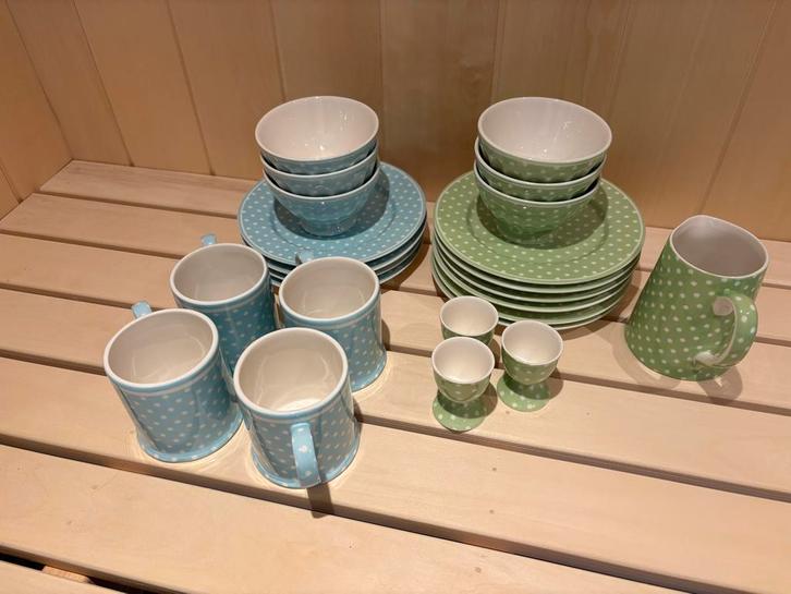 Greengate stippen Servies, Huis en Inrichting, Keuken | Servies, Gebruikt, Compleet servies, Overige stijlen, Aardewerk, Ophalen