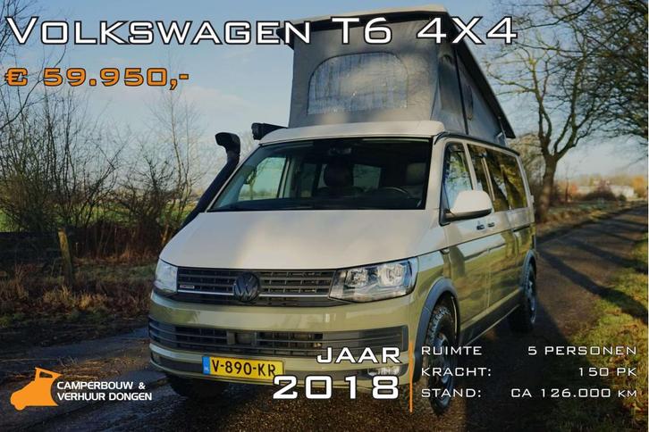 Volkswagen T6 4x4 two tone groen 5-persoons Camper bj 2018, Caravans en Kamperen, Campers, Bedrijf, tot en met 4, Buscamper of Camperbus
