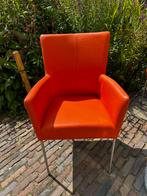 4 Goossens Oranje Leren Eetkamerstoelen, Huis en Inrichting, Ophalen, Gebruikt, Overige kleuren, Leer