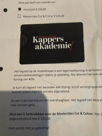 Tegoed kaart kapperspas NKA beschikbaar voor biedingen