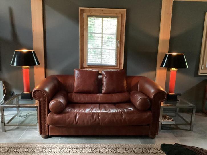 originele BAXTER bank. Model Alfred in buffelleer., Huis en Inrichting, Banken | Bankstellen, Zo goed als nieuw, Rechte bank, Tweepersoons