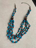 Turquoise en Rode Steen Ketting, Verstelbaar, Blauw, Ophalen of Verzenden, Zo goed als nieuw