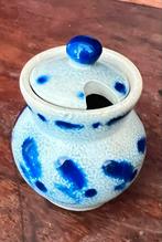 Kobaltblauw & Grijs Zoutgeglazuurd Mosterdpotje, Ophalen of Verzenden