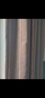 2 gordijnen bruin met terra streepje -  glanzend, 150 tot 200 cm, Gebruikt, Ophalen of Verzenden, Bruin