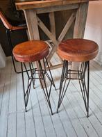Cognac leren industriële barkrukken - set van 2, Ophalen, Gebruikt, 60 tot 90 cm, Metaal