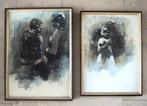 2 aquarellen kinderen - Kenneth Thabo - Zuid-Afrika, Ophalen of Verzenden