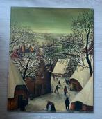 Winters dorpsgezicht op paneel, Antiek en Kunst, Ophalen of Verzenden