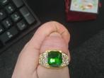 Heren 18K goud verguld ring mer grote groene zirkoon, Sieraden, Tassen en Uiterlijk, Ringen, 20 of groter, IJzer of Staal, Heer