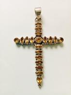 Prachtig Groot Zilveren Kruis met veel Citrienen, Verzenden, Zilver, Hanger, Met edelsteen