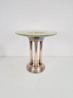 Art deco verzilverd metalen center piece glazen schaal '30, Ophalen of Verzenden