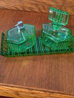 Gemerkt groen art deco kristal toilettafelset, parfum-set, Ophalen of Verzenden