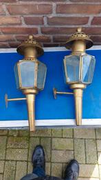 Set koperen wandlampen, Huis en Inrichting, Lampen | Wandlampen, Glas, Gebruikt, Ophalen of Verzenden