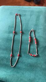 Ketting en armband, zilver met rode kralen, Ophalen of Verzenden, Zo goed als nieuw, Rood, Zilver