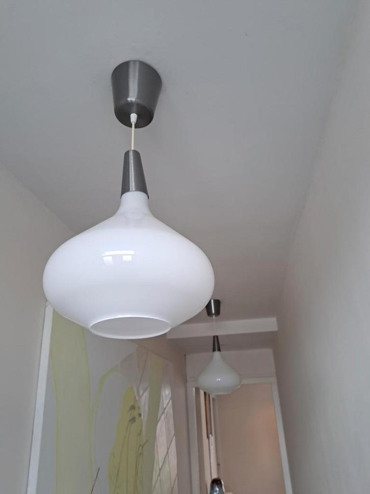 Vintage Hanglampen Sodak Ikea 2 stuks, Huis en Inrichting, Lampen | Hanglampen, Zo goed als nieuw, Minder dan 50 cm, Glas, Metaal