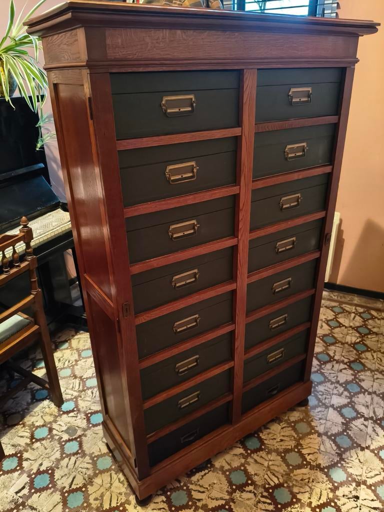 Antieke archiefkast, notariskast, ladenkast, Cartonniere., Ophalen, Gebruikt, 25 tot 50 cm, Minder dan 100 cm