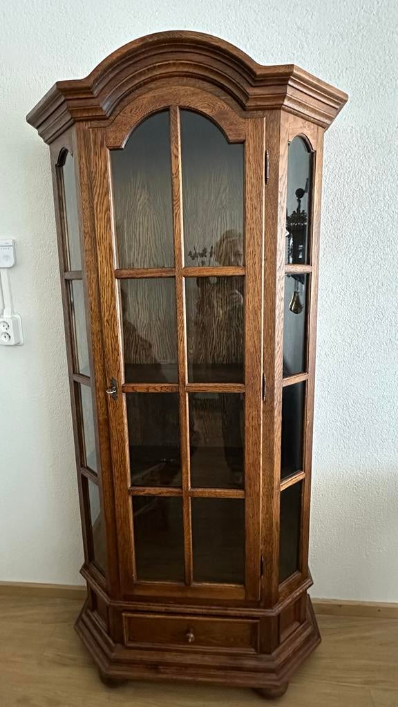Mooie Houten vitrinekast, Huis en Inrichting, Kasten | Vitrinekasten, Ophalen, Gebruikt, 50 tot 100 cm, Met lade(s)