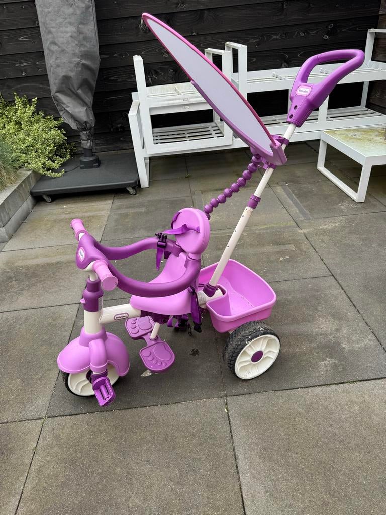 Driewieler met duwstang en zonnescherm, Ophalen, Zo goed als nieuw, Verstelbare zitting