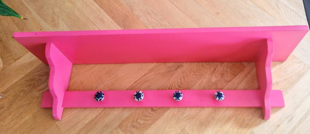 Kapstok Lief! 80 cm breed, roze met Delfts blauwe haken, Gebruikt, Minder dan 100 cm, Hout, Ophalen