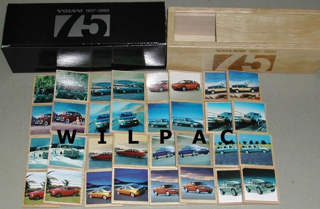 Memory spel 75 jaar volvo 1927-2002 in houten box 16 delig, Ophalen of Verzenden, Nieuw, Auto's