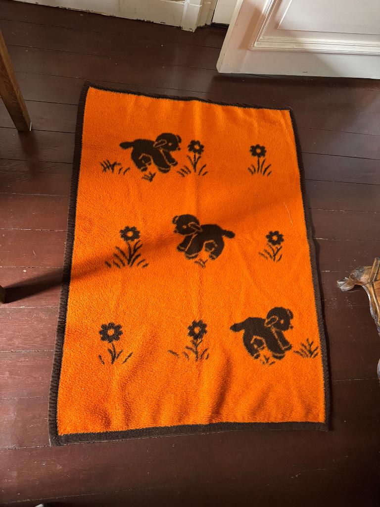 Vintage kinder deken Dralon oranje / bruin, Huis en Inrichting, Slaapkamer | Beddengoed, Eenpersoons, Oranje, Ophalen of Verzenden