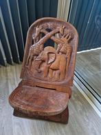 Houtsnijwerk stoel met olifanten en giraffen, Ophalen of Verzenden