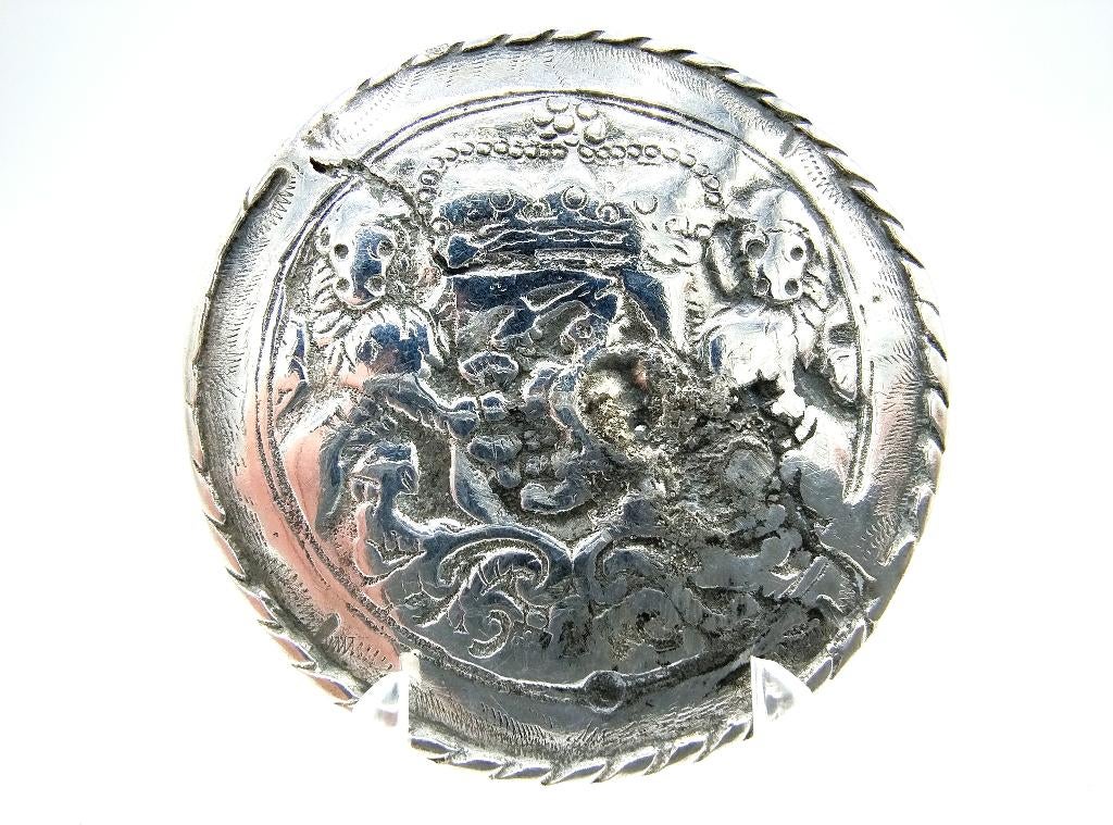 Zilveren hanger van broeksknoop, Zeeland, 19e eeuws, Sieraden, Tassen en Uiterlijk, Antieke sieraden, Hanger, Zilver, Verzenden