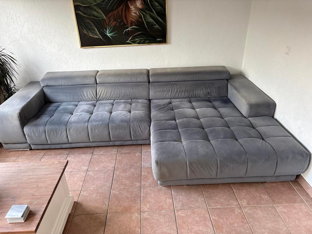 Comfortabele grijze loungebank met chaise longue, Ophalen, Gebruikt, 300 cm of meer, Vierpersoons of meer
