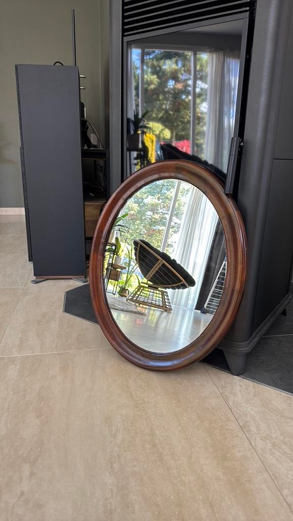Ovale spiegel met houten rand, Pieterman, Ophalen, Ovaal, Minder dan 50 cm, Minder dan 100 cm